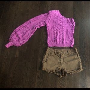 Ronny Kobo Cold Shoulder Purple Cable Knit Sweater
